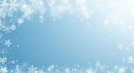 Fototapeta premium Blue winter background with falling snowflakes. Soft falling snowflakes illuminate a serene winter landscape with gentle light