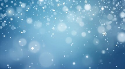 Fototapeta premium Blue winter background with falling snowflakes. Soft falling snowflakes illuminate a serene winter landscape with gentle light