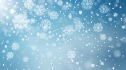 Fototapeta premium Blue winter background with falling snowflakes. Soft falling snowflakes illuminate a serene winter landscape with gentle light