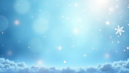 Fototapeta premium Blue winter background with falling snowflakes. Soft falling snowflakes illuminate a serene winter landscape with gentle light