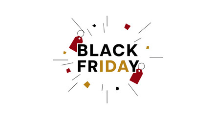 Dynamic Black Friday illustration for advertising featuring sale tags and geometric abstract burst