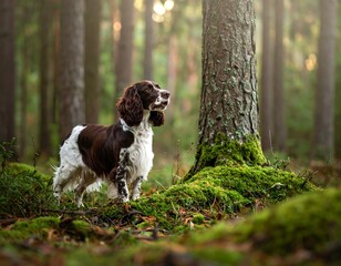 Dog in forest, autumn light