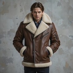 Shearling coat, Shearling jacket, Sheepskin jacket, Autumn clothes, AI Generative