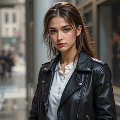 leather jacket, jacket, autumn clothes, AI Generative