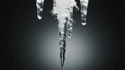 Icicles Dripping Water in Slow Motion Against Dark Background - Powered by Adobe