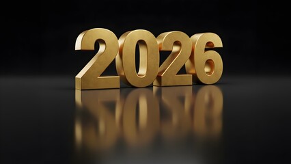 2026 Gold color Text - high quality 3D rendered - gold text effect