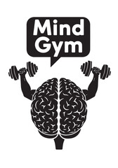 A striking graphic depicts a brain exercising; bold silhouette style.