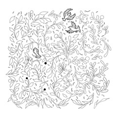 Set of elegant stylized medieval plants. Vector graphic floral elements