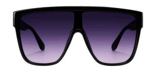 Large shield sunglasses featuring gradient purple lenses and a sleek black frame.