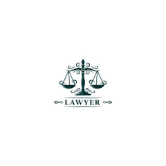 Scales of justice emblem with the word lawyer
