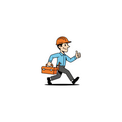 Cartoon construction worker with toolbox giving a thumbs up gesture