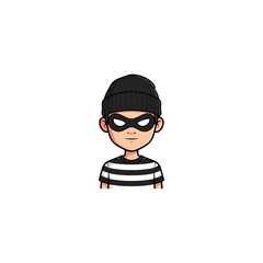 Cartoon illustration of a masked thief with a striped shirt