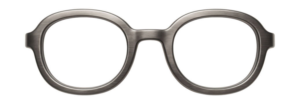 Sleek oval frames in a brushed metallic finish.