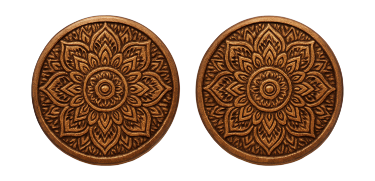 Engraved mandala design wooden plug earrings.