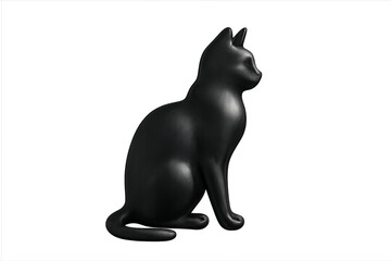 Black cat figurine sitting gracefully, representing superstition, luck, mystery, and halloween symbolism on transparent background