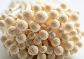 Delicate White Enoki Mushrooms A Close-Up View of Fresh Culinary Fungi