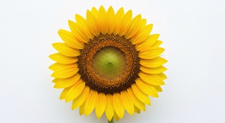 Obraz premium Close-up of a bright, vibrant sunflower against a plain white background
