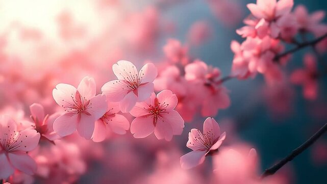 Beautiful Pink Cherry Blossoms in Soft Sunlight.
