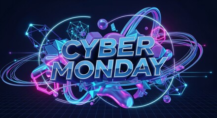 Cyber Monday savings are here with this vibrant 3D design, perfect for your tech promotions and online sales events during this holiday season