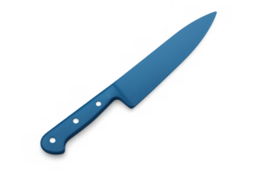 Blue chef's knife for cooking, cutting food, kitchen utensil on transparent background, culinary equipment