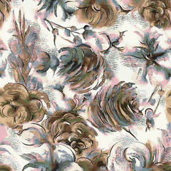 Vintage Floral Seamless Pattern with Abstract Pastel Flowers