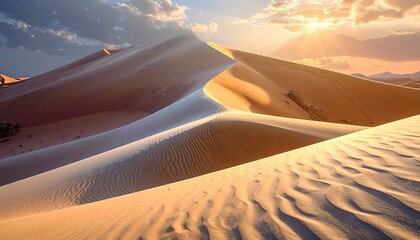 Dramatic desert dunes at sunset