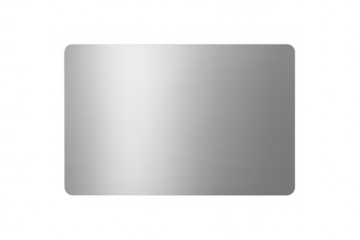 Brushed metal plate with rounded corners, a shiny silver stainless steel texture on a transparent background