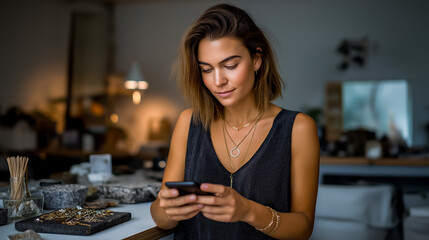 Female Business Owner Styling Handmade Jewelry Phone Photography