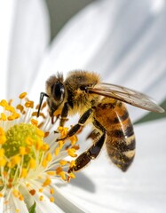 Honeybee on Daisy - A Close-Up of Pollination in Action.