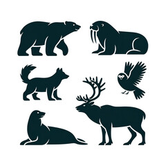 Fototapeta premium Arctic animals silhouette collection arctic wildlife