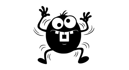 Funny Black Monster with Big Eyes and Teeth Jumping Wildly