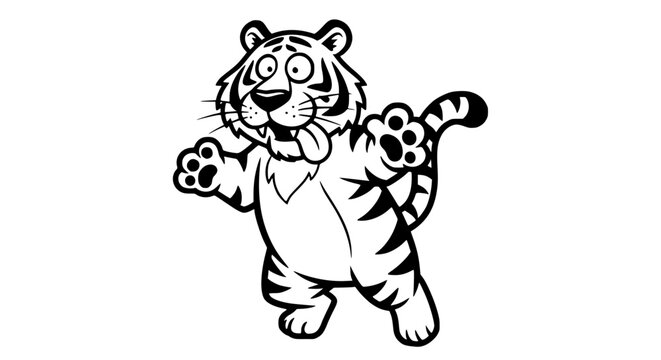 Crazy Cartoon Tiger Dancing with Tongue Out Fun Animal Character