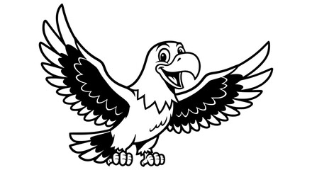 Fototapeta premium Cartoon Eagle Bird with Wings Spread Open and Happy Face