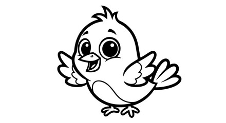 Cute cartoon baby bird spreading its wings happily