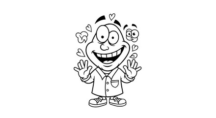 Obraz premium Excited Cartoon Character with Hearts and Stars
