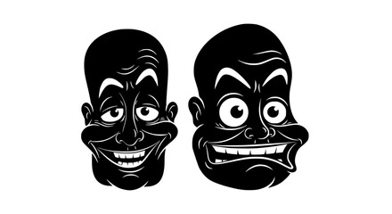 Fototapeta premium Two Exaggerated Black and White Faces with Wide Grins