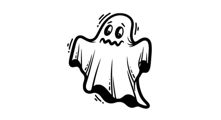 Spooky Cartoon Ghost Floating with Wide Eyes and Open Mouth