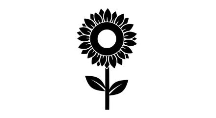 A Simple Stylized Black and White Sunflower Silhouette Icon
