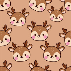 Adorable smiling reindeer faces create a pattern.