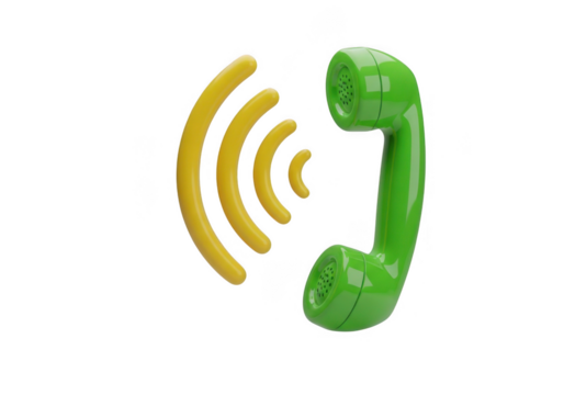 Green retro telephone handset with yellow sound waves isolated on transparent background