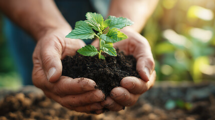 Hands Holding Green Plant in Soil