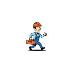 Cartoon handyman with toolbox giving thumbs up