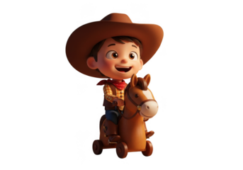 Woody toy story character with horse toy isolated on transparent background