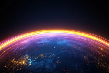 Obraz premium Global Radiance: A breathtaking cosmic vista showcasing Earth enveloped in a mesmerizing corona, radiating vibrant energy, and illuminating the expanse of space.