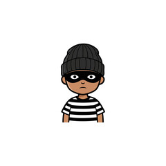 Cartoon thief character with a mask and striped shirt