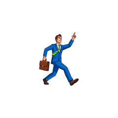 Businessman running and pointing upwards