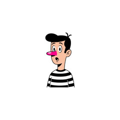 Cartoon character with striped shirt and pink nose illustration