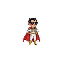 Cartoon prince with sunglasses and red cape vector illustration