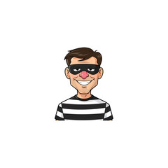 Cartoon thief with a black mask and striped shirt