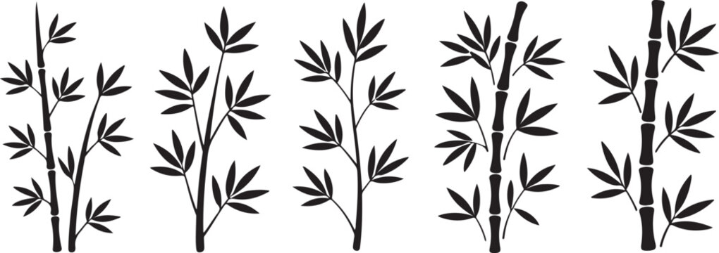 Black and white bamboo stalks with leaves design